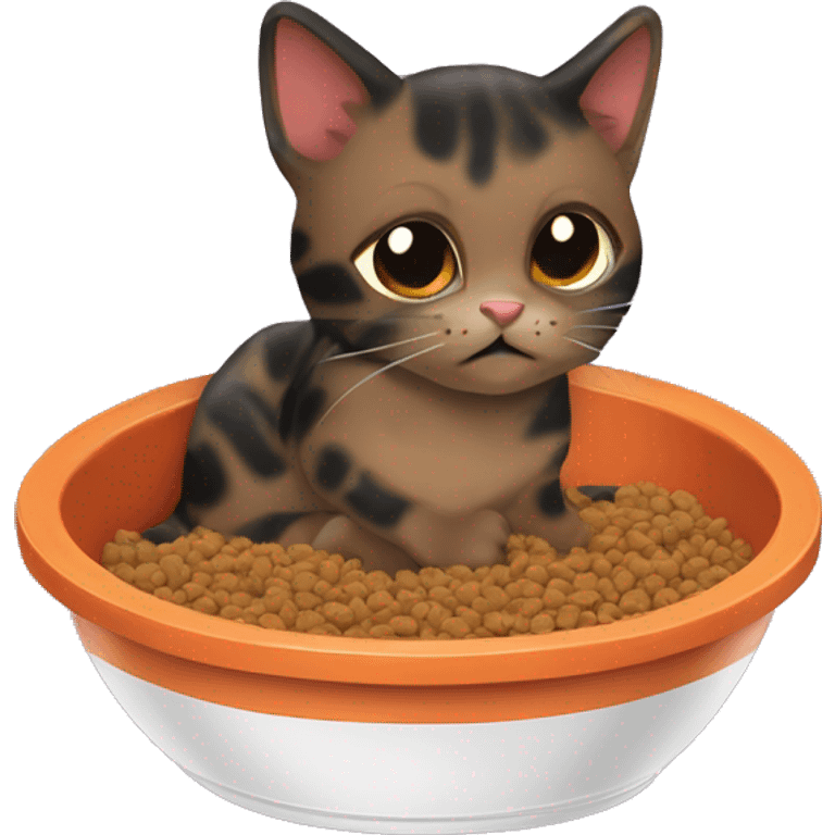 tortoiseshell cat eating cat food in cat food bowl emoji