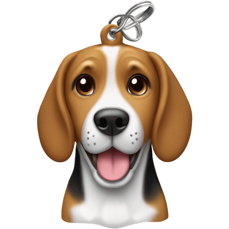 Happy brown beagle, dog tag with the name “MOE” on it emoji