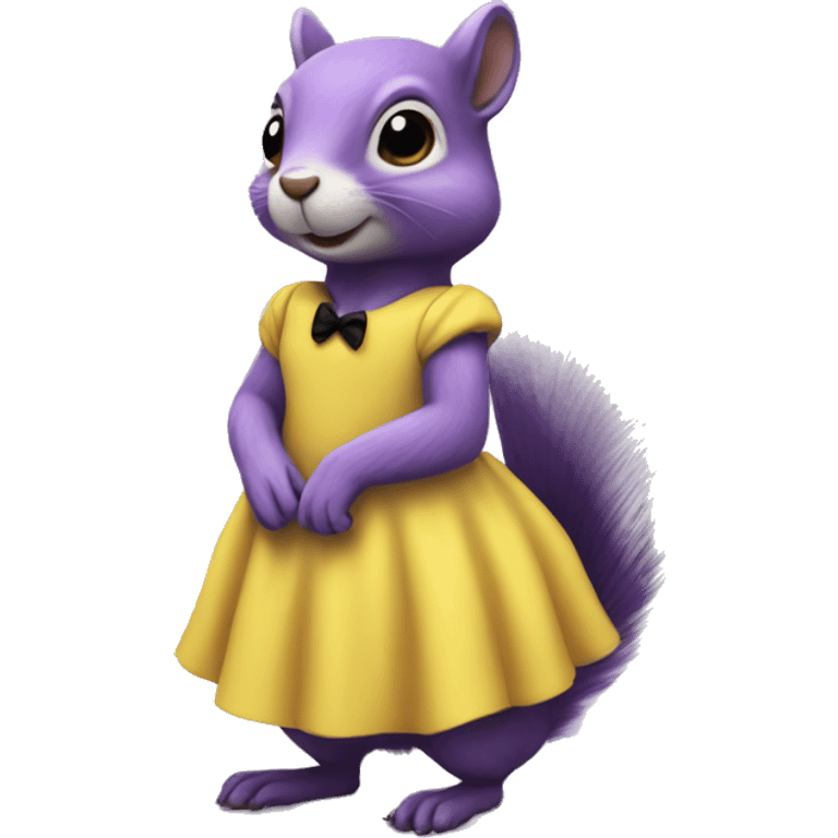 purple squirrel in a yellow dress with a black bow emoji