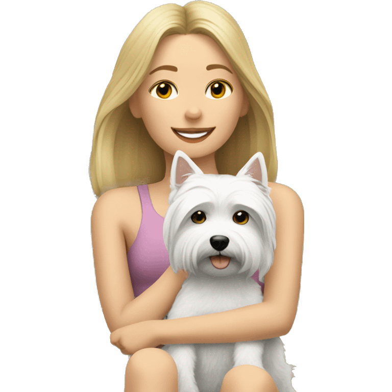 A girl resting in her Balcony with her Westie dog emoji