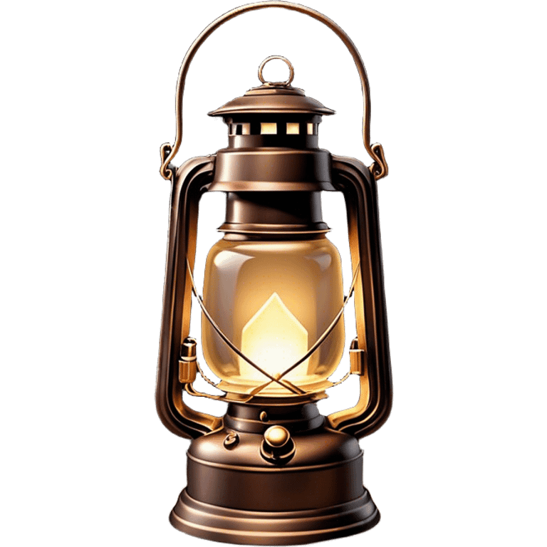 Cinematic Realistic Lantern, an old-fashioned glass lantern with a warm flickering glow, delicate details on the metal handle, softly illuminating the surrounding darkness, glowing with a comforting and nostalgic charm. emoji