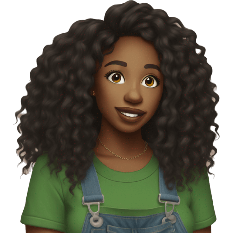 sza wear overalls green ringer tee emoji