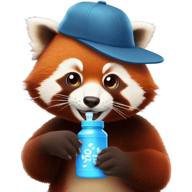 Red panda with water bottle and with hat emoji