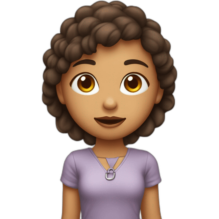 chica pelo rizo por los hombros morena de ojos marrones con pendientes de aro pequeños en plata emoji