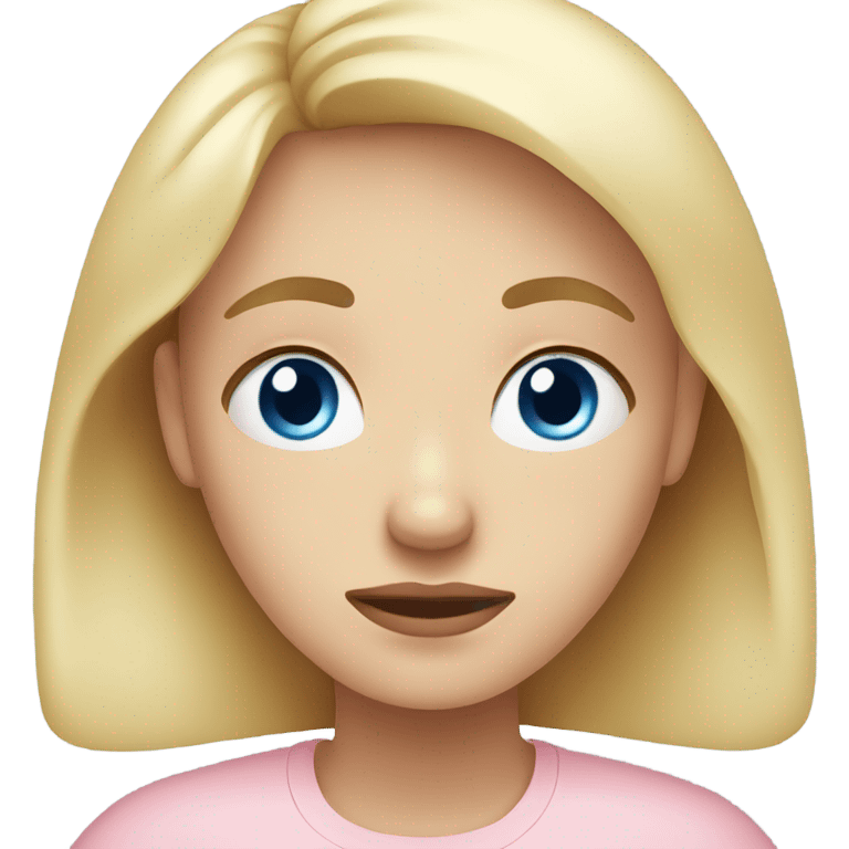 sad emotion. blonde woman. blue eyes. light pink shirt emoji