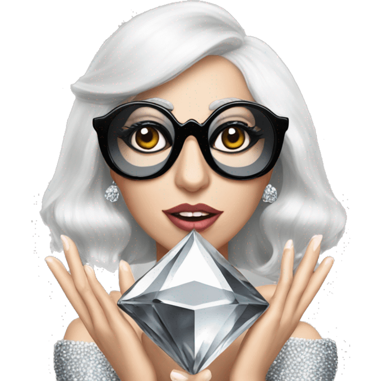 Lady Gaga holding a big diamond in her hands, black glasses emoji