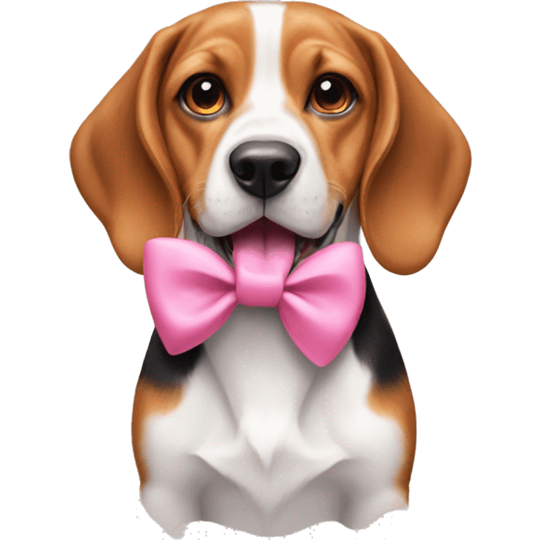 beagle with his tongue out and a pink bow on the neck emoji