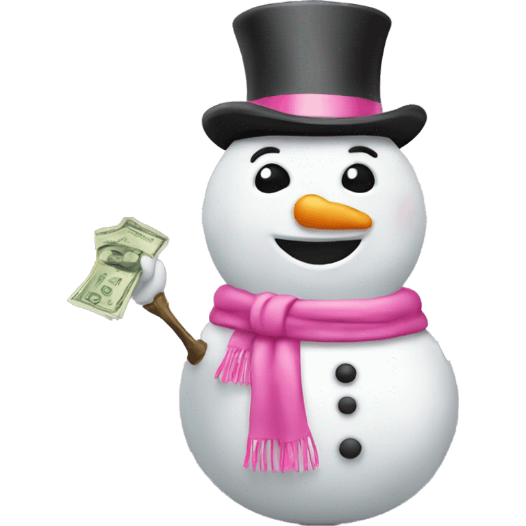 Snowman with pink accessories and money emoji