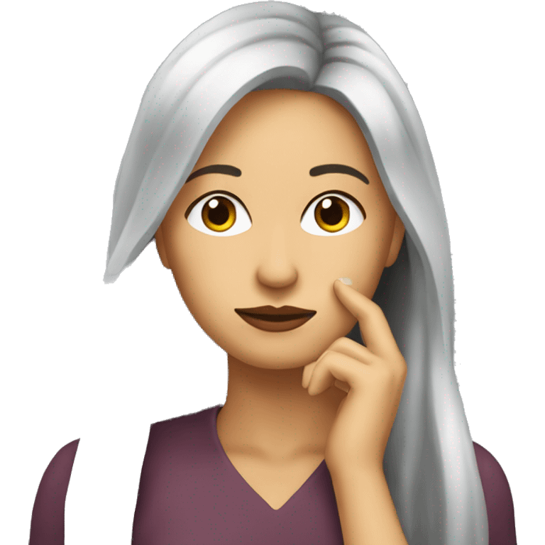 beautiful-woman-psychologist-long-hair-hand-on-the-chin-thinking emoji