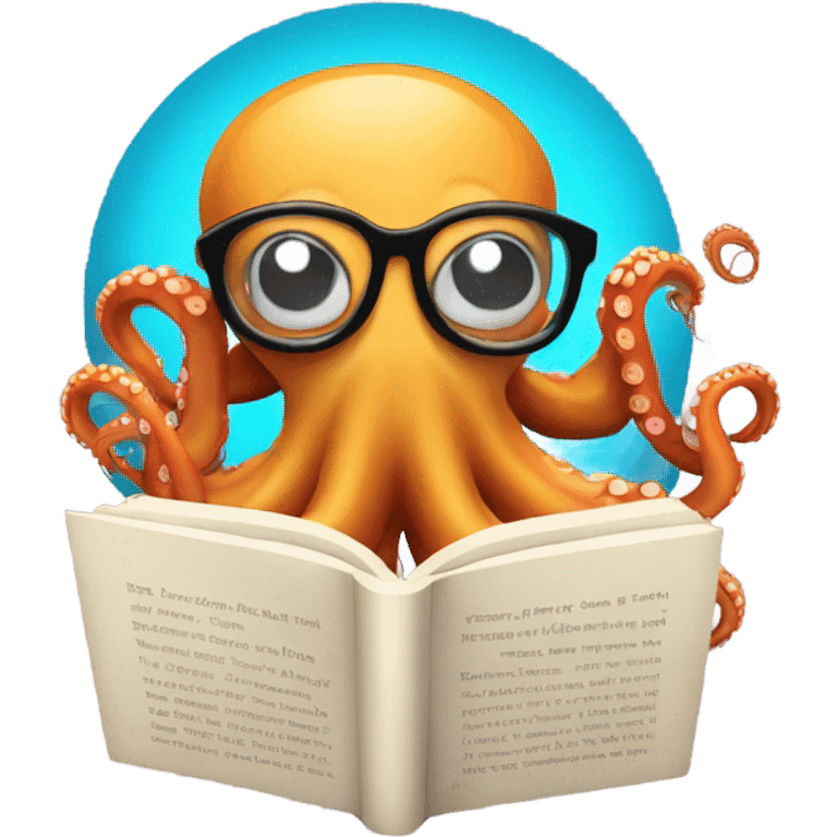 Octopus with glasses reading a book emoji