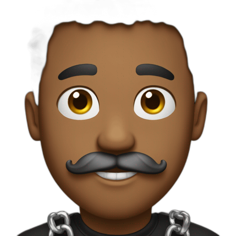 Brown skin with a fine moustache buck teeth waves a black t-shirt and a silver chain emoji