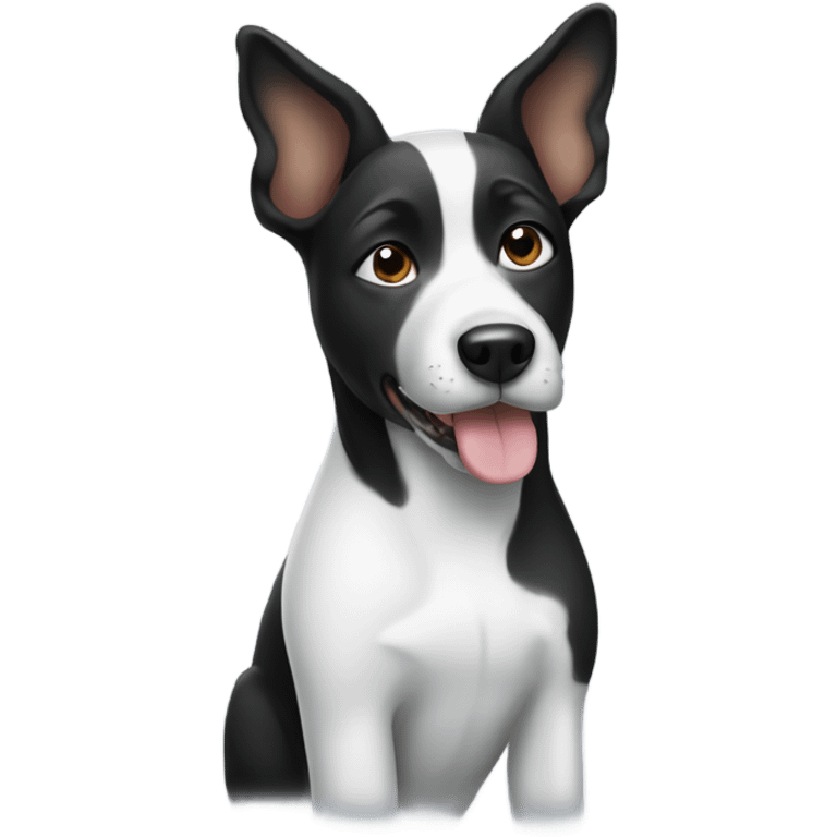 Black and white dog with one ear up and one ear down  emoji