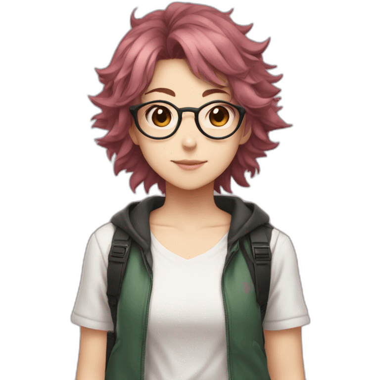 An otaku girl with brown hair from Bakugou and pink glasses emoji