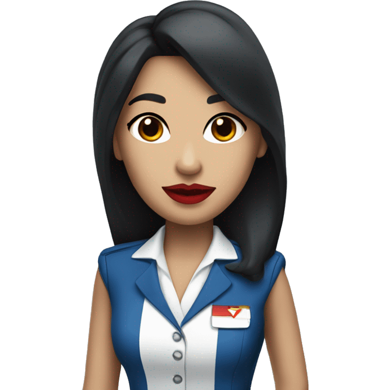 Flight attendant with long black hair, red lips and a blue uniform emoji