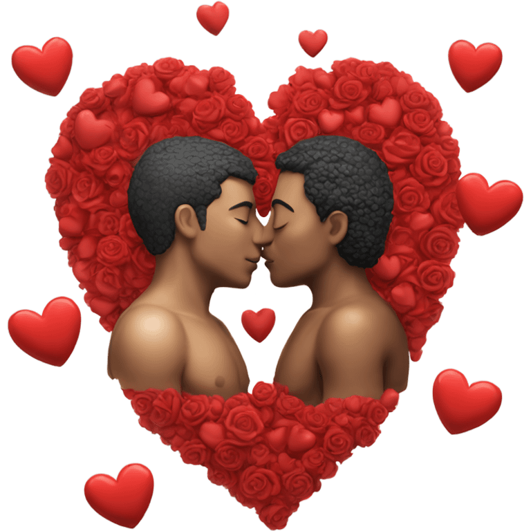 Hyper Realistic Couple kissing surrounded by red hearts and flowers  emoji