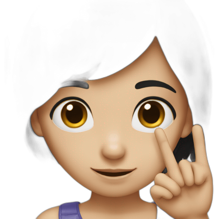 Small white skin black haired girl showing three fingers emoji