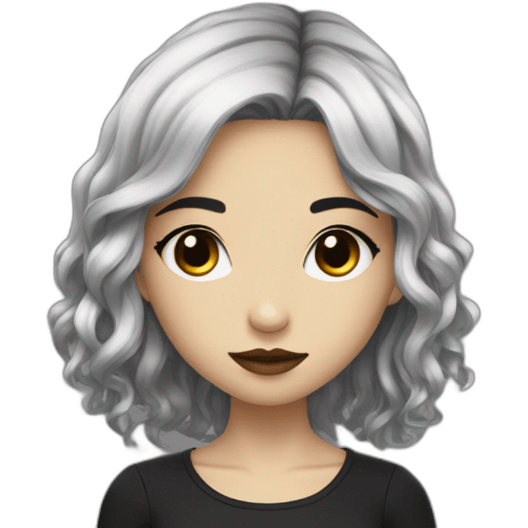 A whimsigothic girl with wheaty skin and black hair  emoji