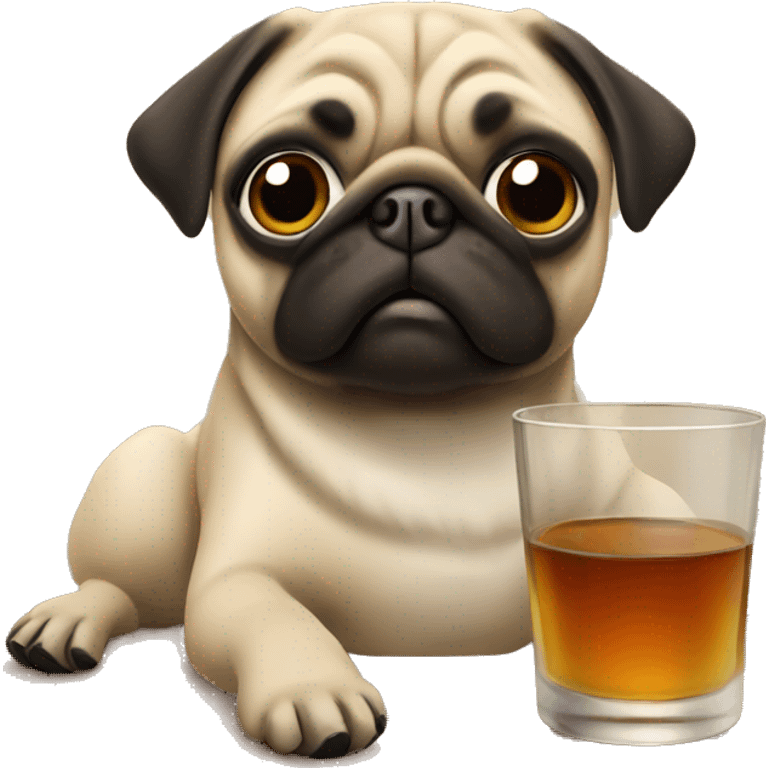 Pug drinking whiskey emoji