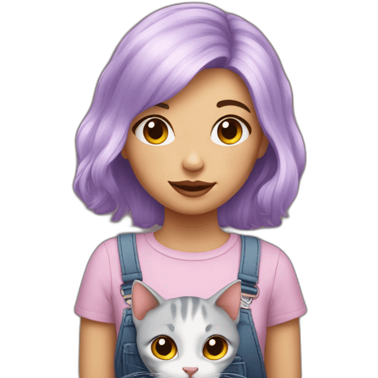 Girl with Lilac hair holding a cat emoji