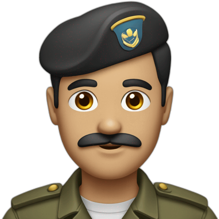 Person with a small, thin mustache, dark hair combed to the side, prominent eyebrows, wearing a military shirt emoji