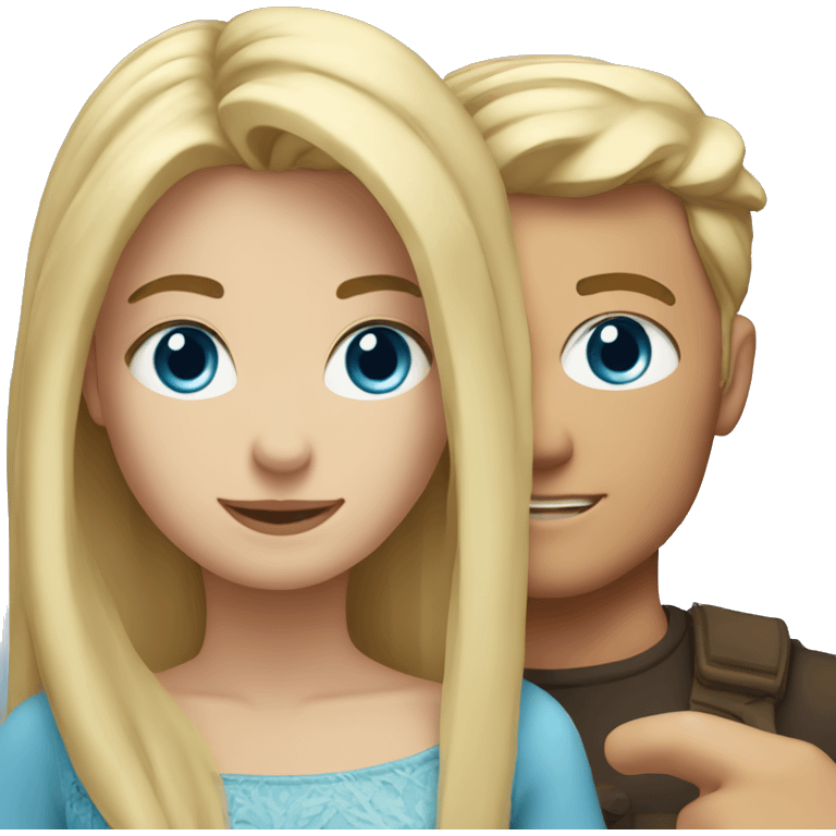 a blond guy with a crop hairstyle and blue eyes and a blonde girl with long hair and blue eyes emoji