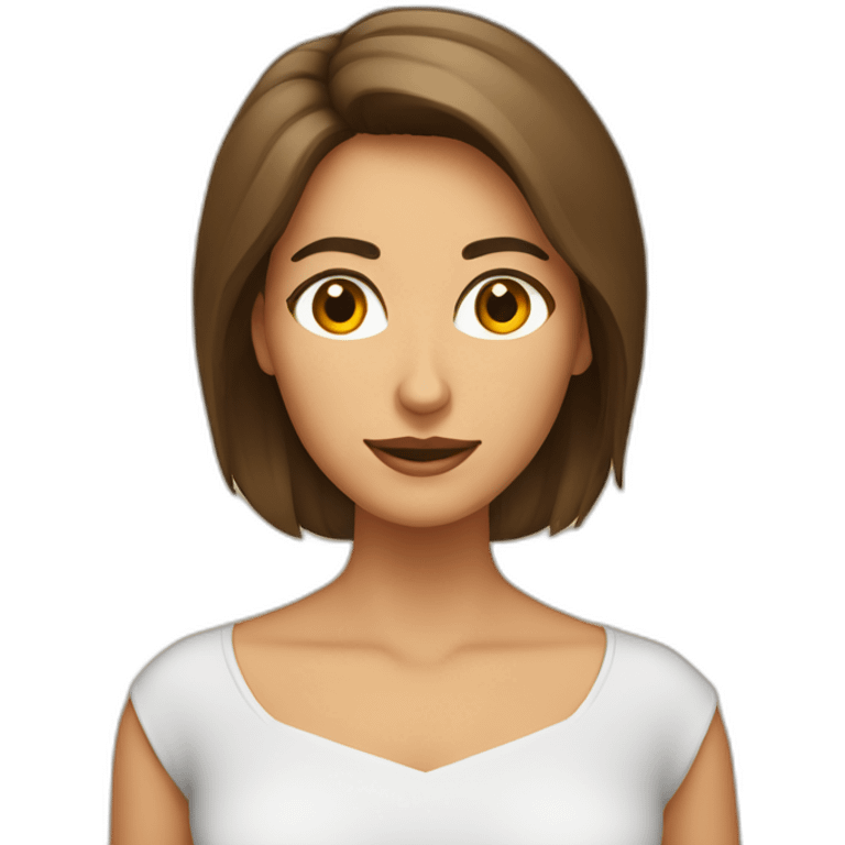 mujer pelo castaño hasta los hombros con anteojos cuadrados y ojos castaños emoji