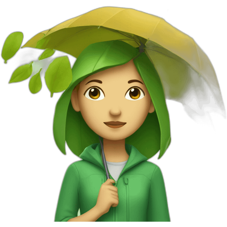 A girl with an umbrella made of leaves emoji