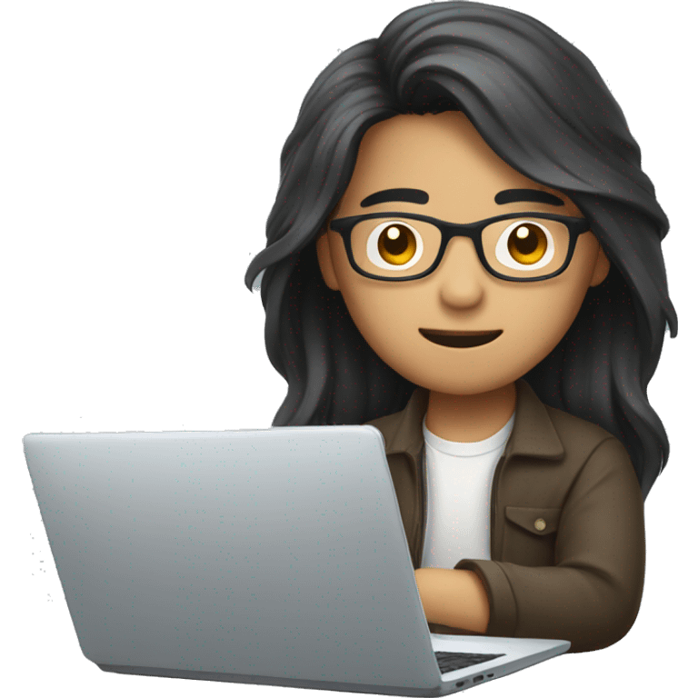 asian with glasses and  with long hair working on his laptop  emoji