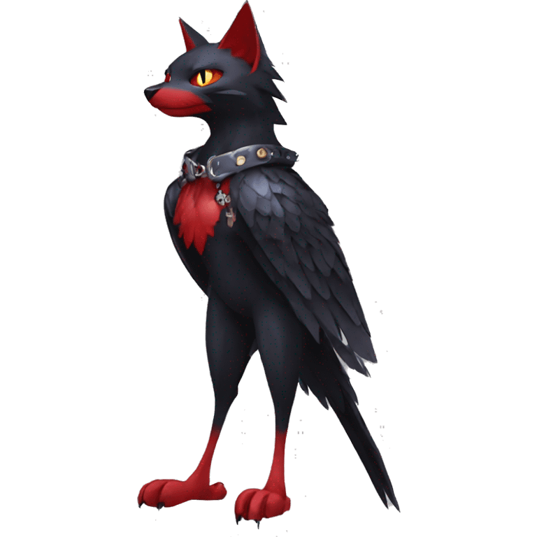 cool edgy black punk red nargacuga-cat-raven-animal hybrid Fakemon collar full body emoji