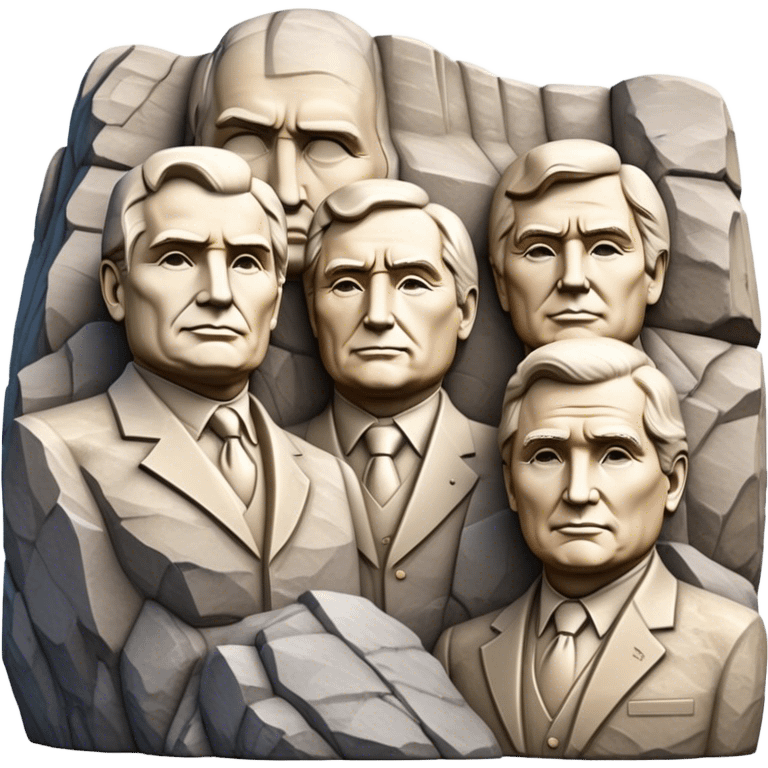 Cinematic Realistic Mount Rushmore Landmark Emoji, featuring the carved faces of four U.S. presidents, etched into the granite mountainside with dramatic lighting accentuating the rock textures. emoji