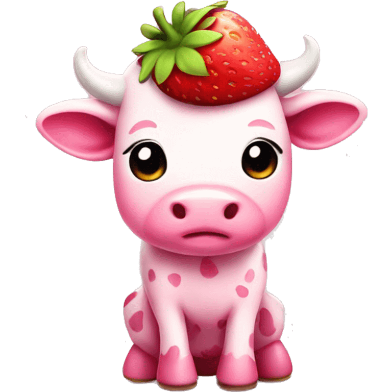 Pink cute strawberry cow chibi  emoji