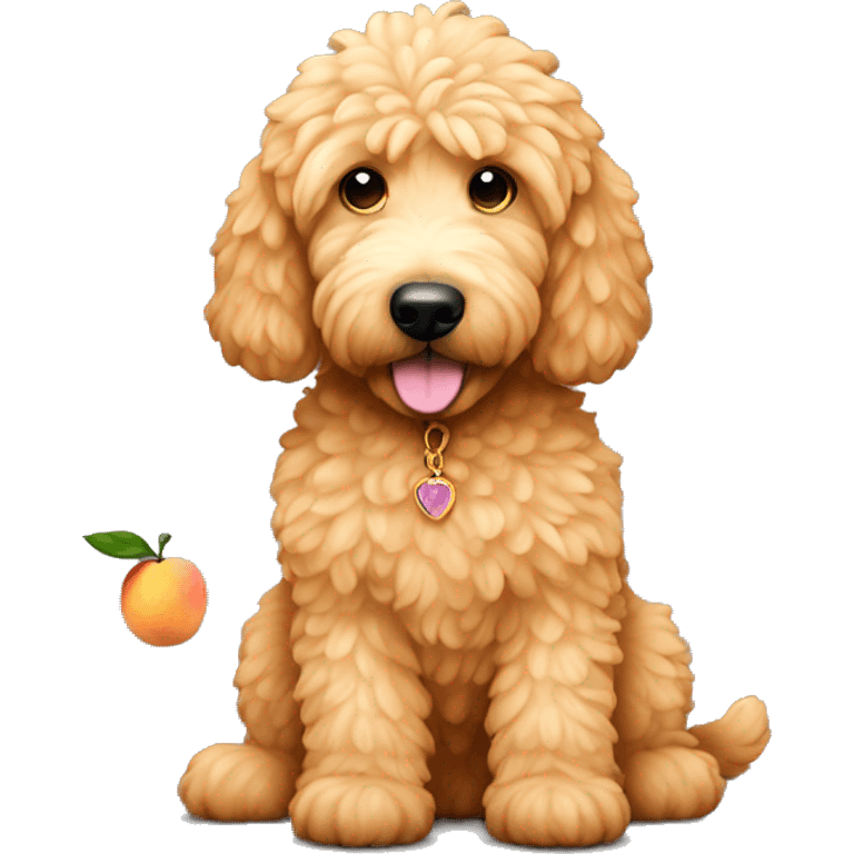 Golden doodle with peach emoji