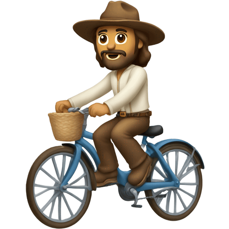 Jesus wearing cowboy hat riding bike emoji