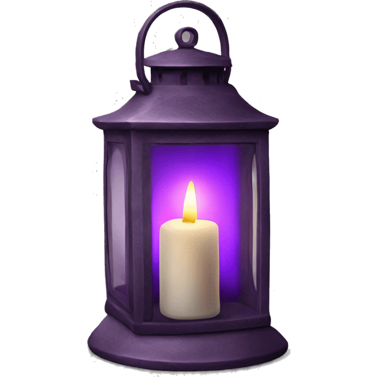 Realistic Single HD purple rustic lantern with glass and lit candle inside. emoji