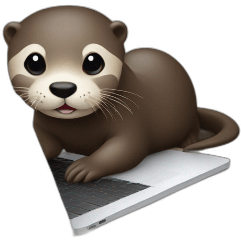 female otter use a macbook while leaning against a pillow emoji