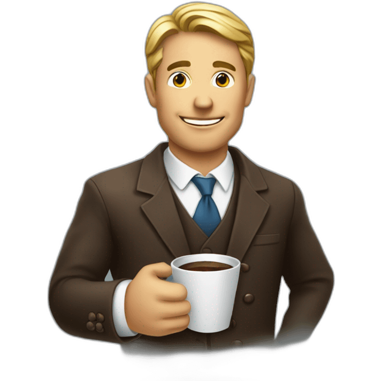 millionaire with a watch on his hand and drinking coffee emoji