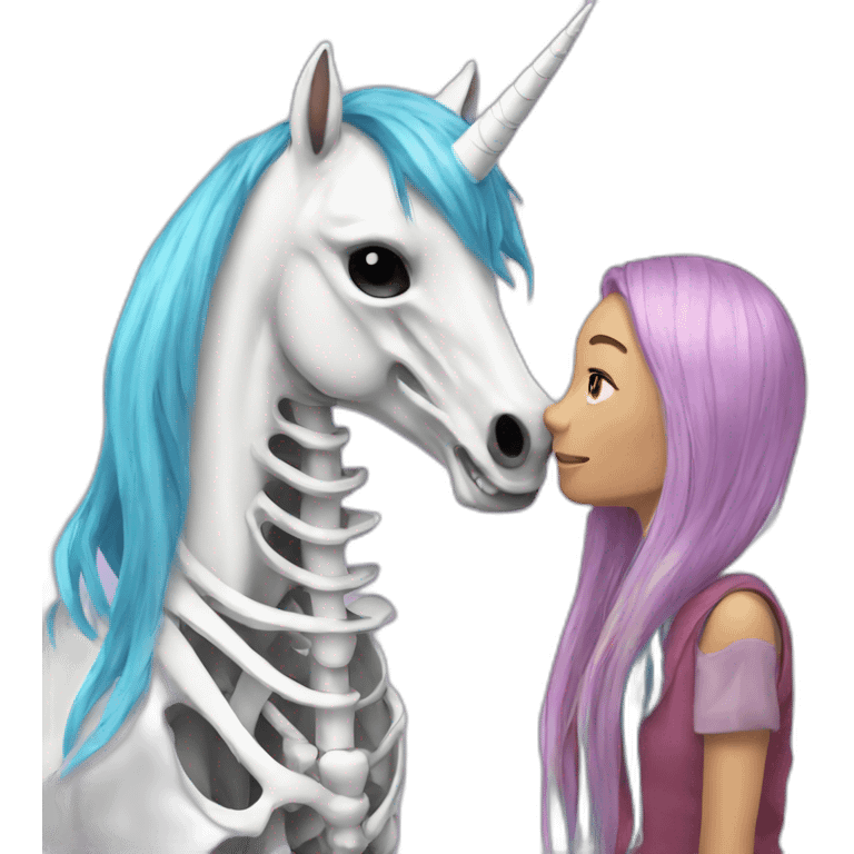 A unicorn with her friend thé skeleton emoji