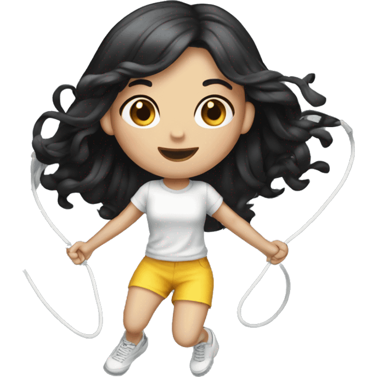 Pale girl long black hair jumping rope emoji