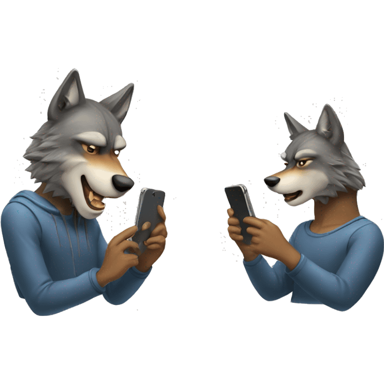 Two human like wolves looking at their phones celebrating emoji