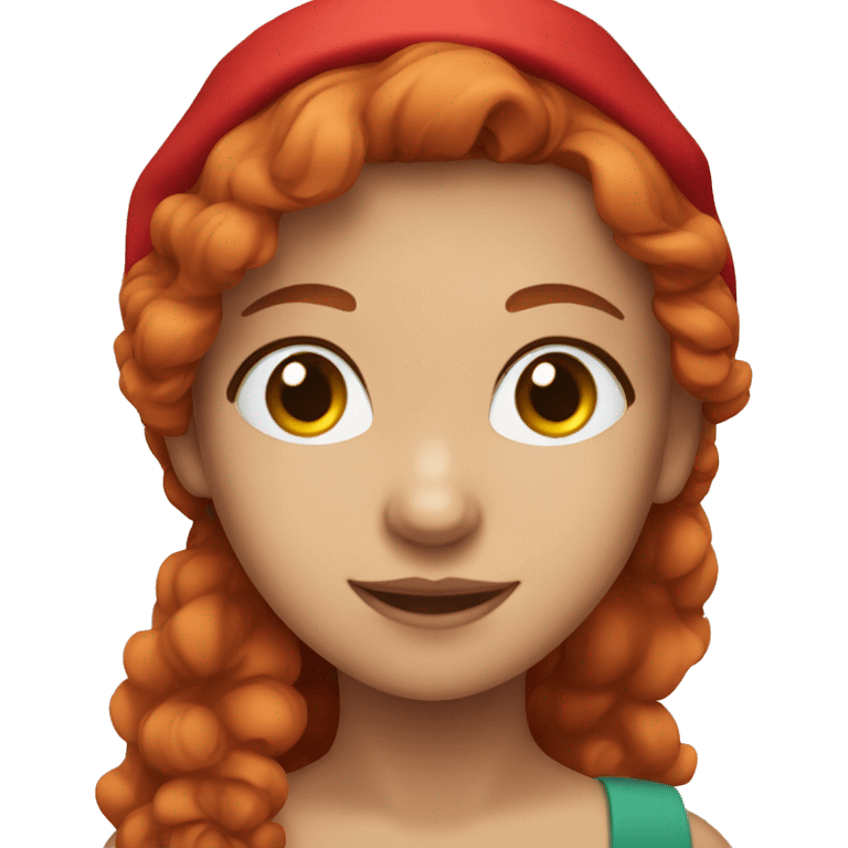 Girl with red hair and brown eyes with christmas hat emoji