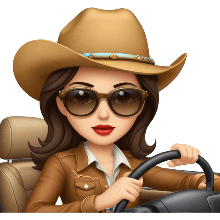 Brunette Cowgirl wearing sunglasses driving emoji