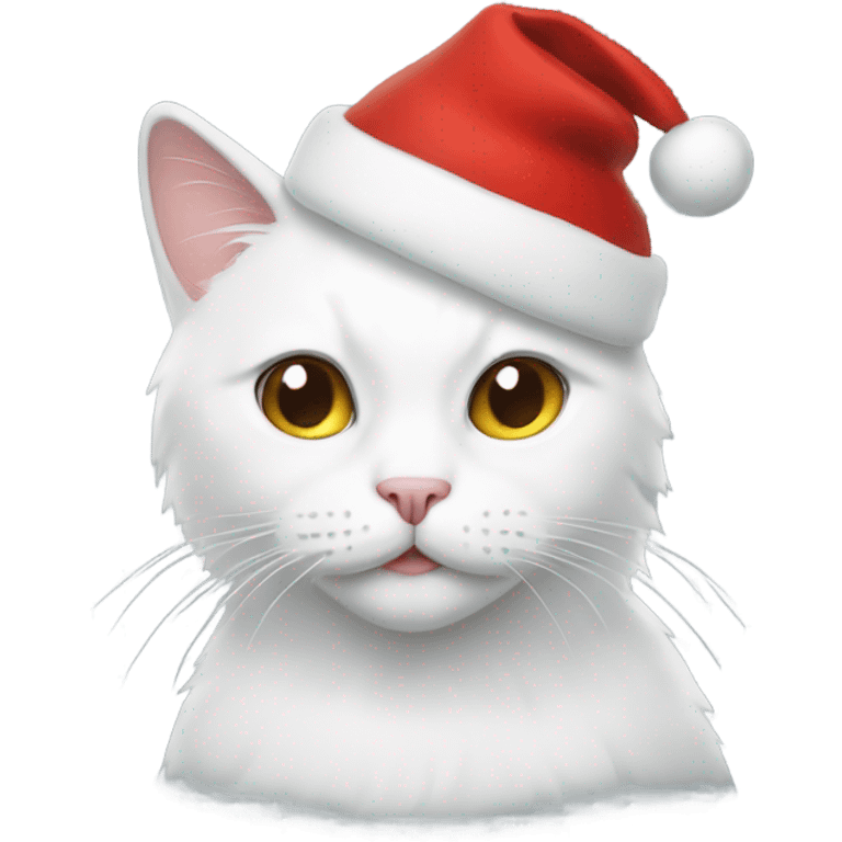 a white cat with a christmas hat emoji