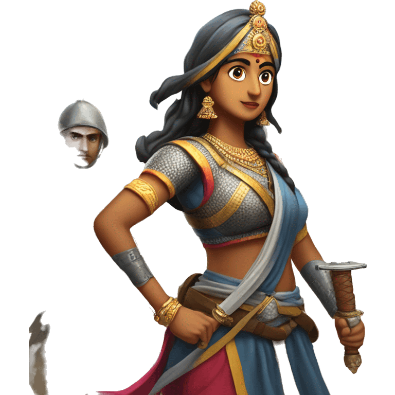 Rani Laxmibai with sword in battlefield  emoji