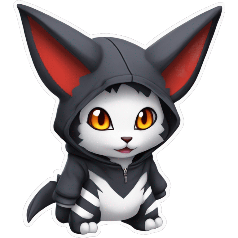 Dark Unique Anthro Cool Kawaii Bat-Winged Litten-Absol-Zangoose-Pokémon with edgy stripes Punk Techwear Hoodie Cargo Collar emoji