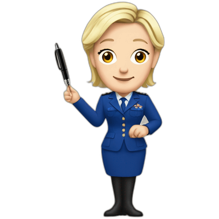 Marine Le Pen with a pen in her right hand and an iPhone 15 in her left hand  emoji