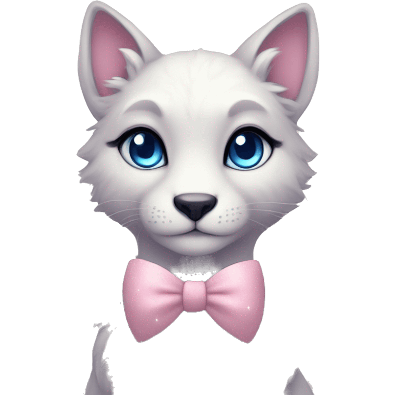 Anthro Cute Cool Pastel Kawaii gorgeous sparkly ethereal fantasy animal creature with blue eyes furry sona with flowers and bow tie beautiful aesthetic emoji