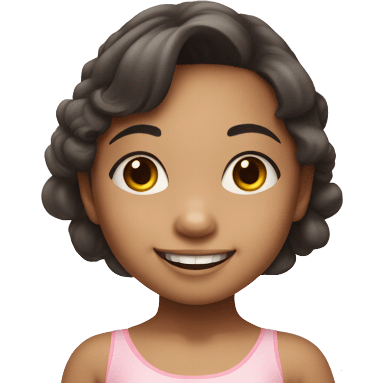 A 5-year old asian girl with brigher skin is happy in ballet suit  emoji