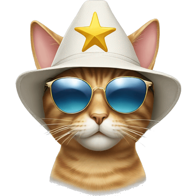 cat wearing sunglasses and a star hat emoji