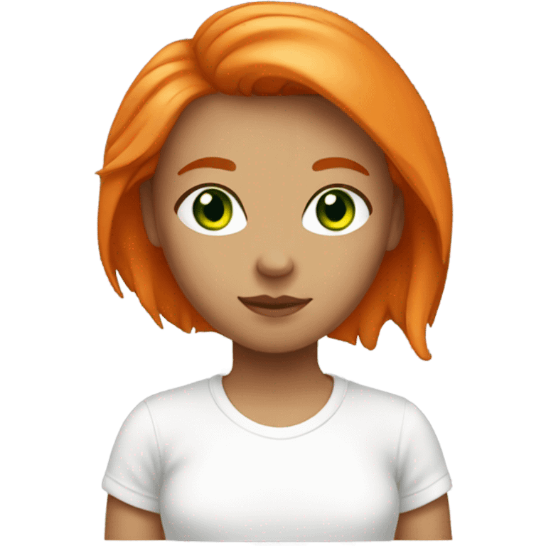 Girl with orange hair green eyes white t shirt emoji