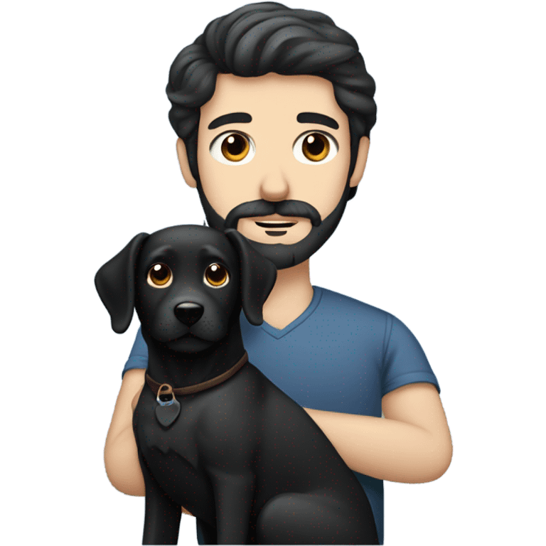 Dark hair blue eye man beard and mustache holding black Labrador  emoji